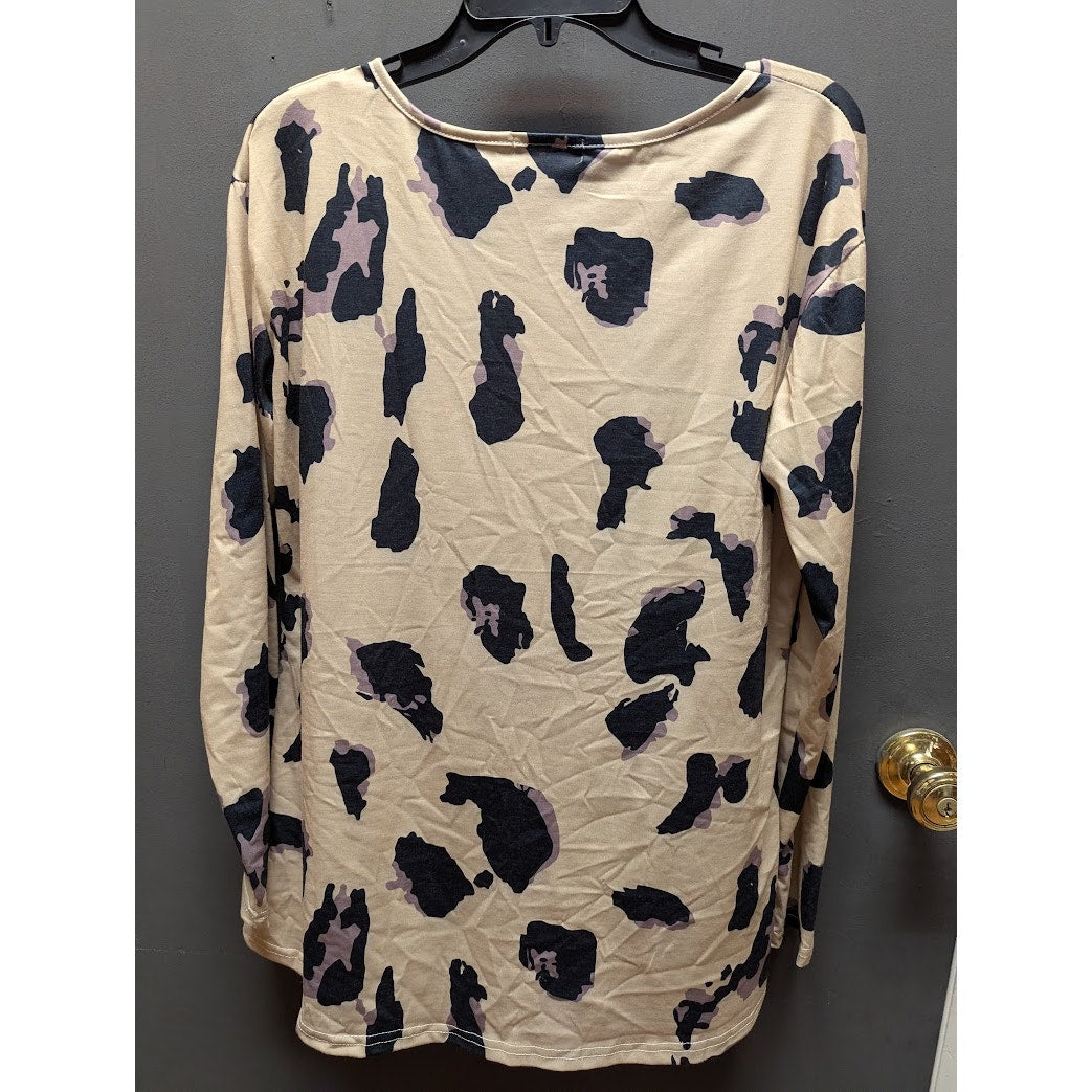 La Mode Women's Beige Abstract Print Long Sleeve Top Animal Print Size Large