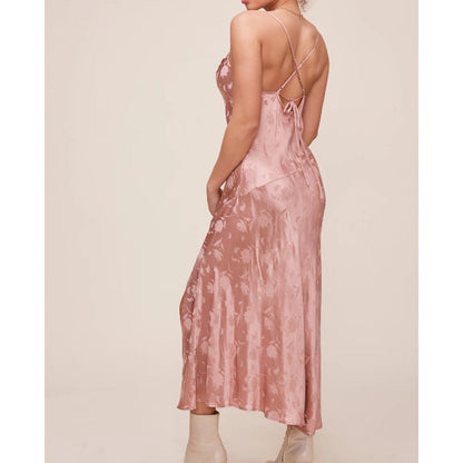 GAIA FLORAL JACQUARD MIDI DRESS DUSTY ROSE overlay lined Size Small new