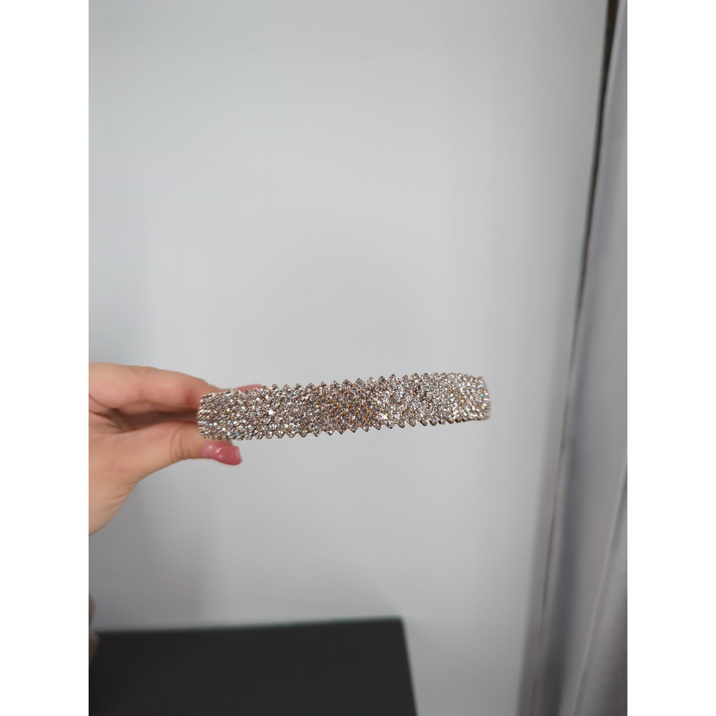 Silver Tone Rhinestone Flat Headband 7 Row Crystal Bridal Hair Accessory