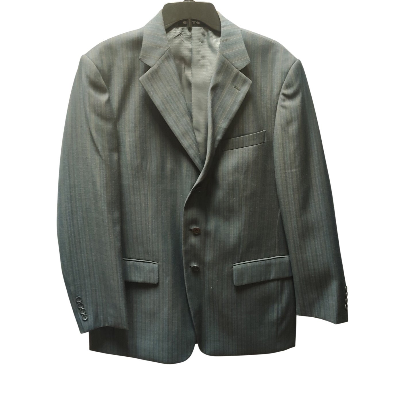 Vintage Elite Mens Pinstripe Suit 40R Gray Single Breasted Dark Academia Power