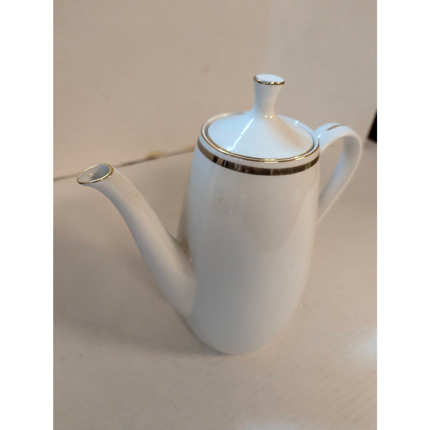 Vintage St Regis Fine China Coffee Pot White Porcelain Platinum Trim Mid-Century