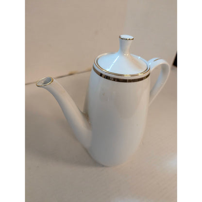 Vintage St Regis Fine China Coffee Pot White Porcelain Platinum Trim Mid-Century