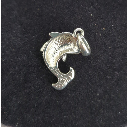 Vintage Silver Tone Blue Rhinestone Dolphin Charm One Inch Coastal Nautical