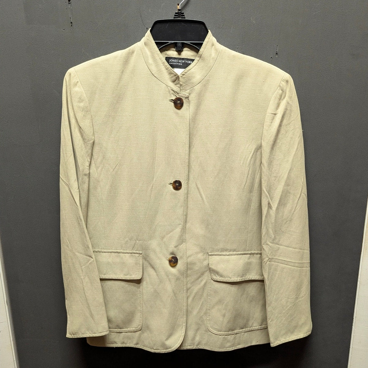 Jones New York Silk Linen Neutral Minimalist Old Money Safari Blazer Jacket Sz 8