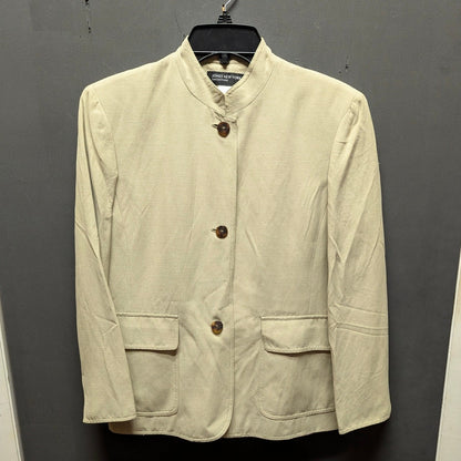 Jones New York Silk Linen Neutral Minimalist Old Money Safari Blazer Jacket Sz 8
