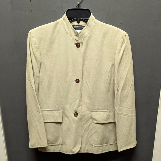 Jones New York Silk Linen Neutral Minimalist Old Money Safari Blazer Jacket Sz 8