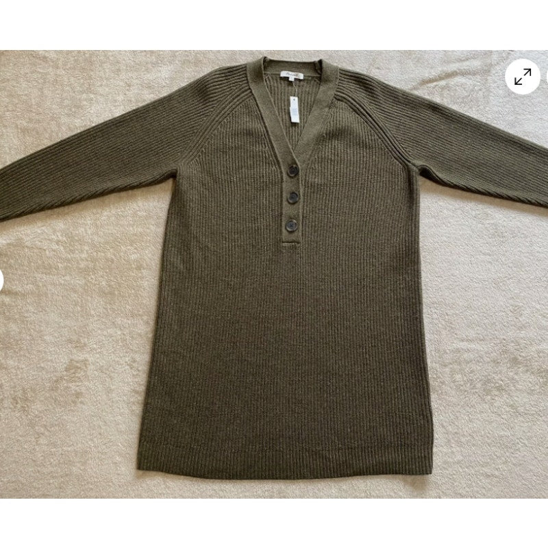 Madewell Henley Sweater Dress Heather Elm Green Buttons Wool Retail Size xs NEW
