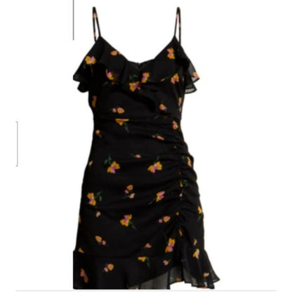 ALL IN FAVOR Womens Callie Ruffle Trim Floral Print Chiffon Mini Dress LARGE NEW