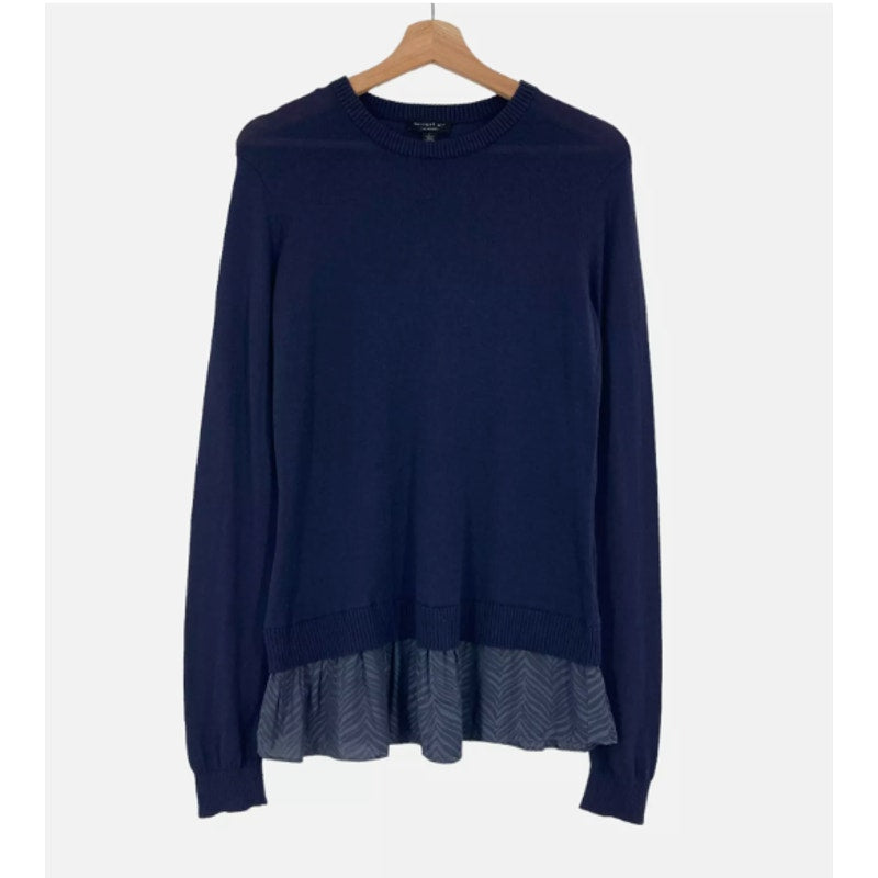 CURRENT AIR Layered Peplum Look LARGE Crew Neck Sweater In Navy pullover NEW