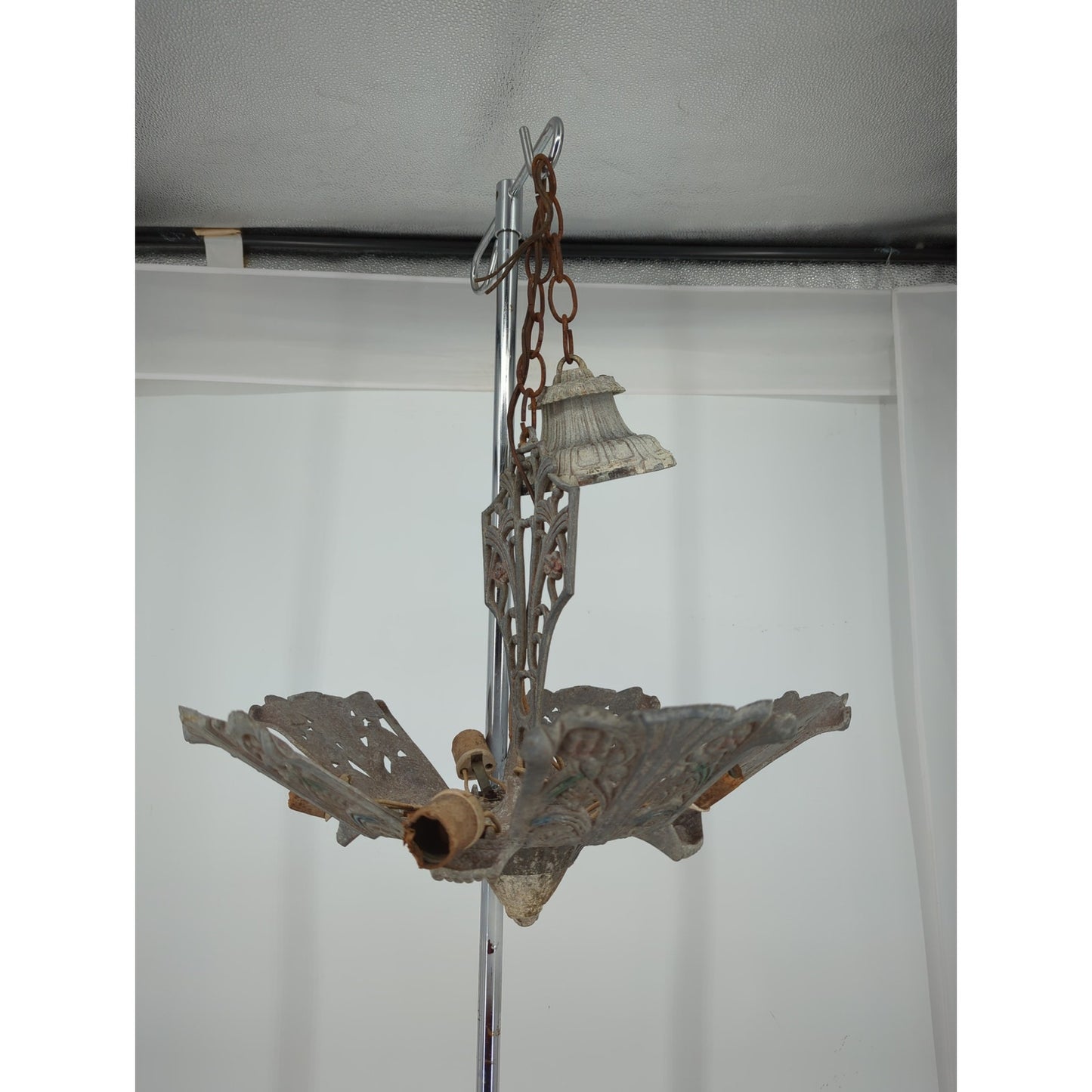 1930s Art Deco Slip Shade 5 Light Chandelier Fixture Restoration Project