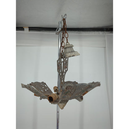 1930s Art Deco Slip Shade 5 Light Chandelier Fixture Restoration Project