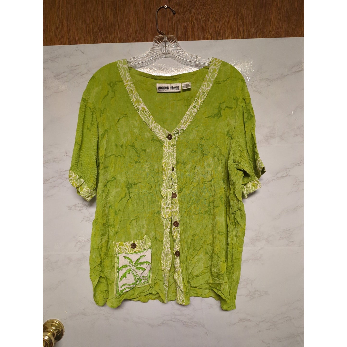 Mirror Image Lime Green 2pc Midi Dress & Button-Up Blouse Tropical XL Palm Tree