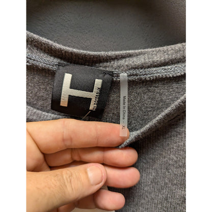 H by Bordeaux Long Sleeve Gray Top T-shirt Ribbed drop shoulder NEW layering