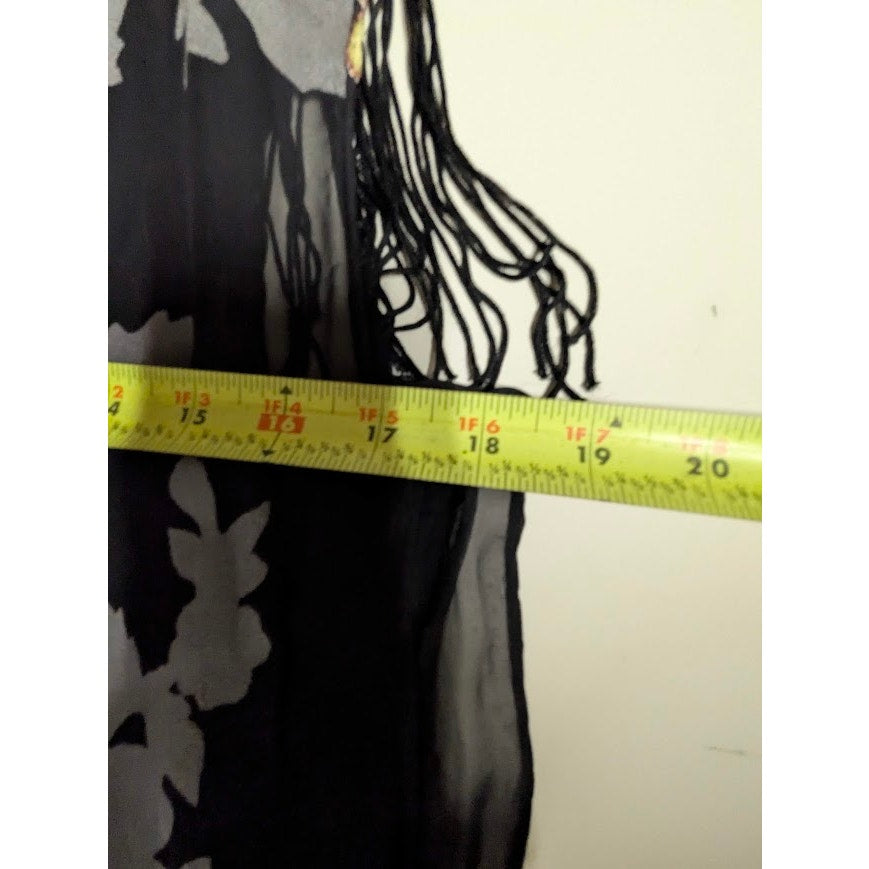Worthington Scarf Sheer Flocked Floral Applique Tassel Fringe