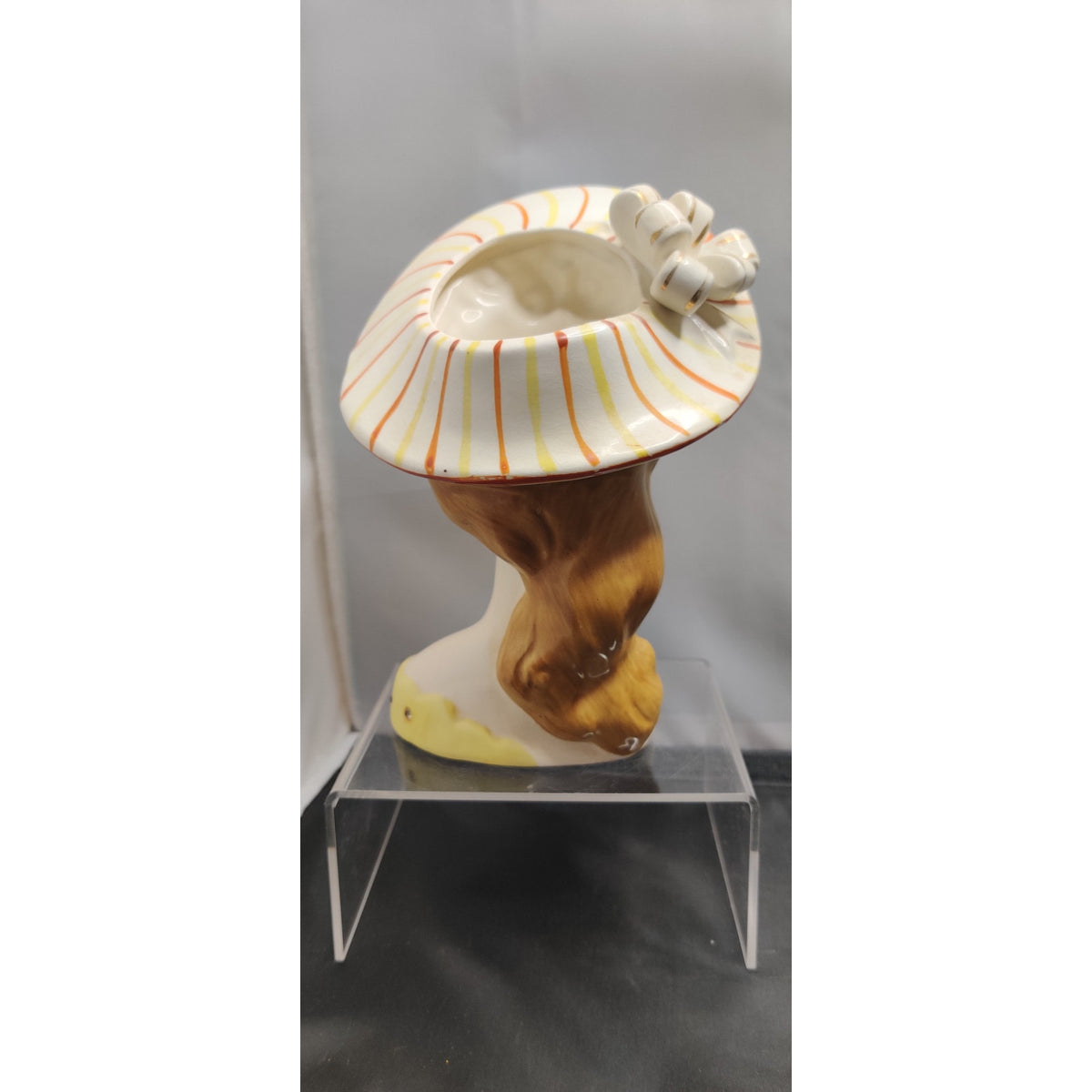 Vintage 1950s Napco Lady Head Vase Planter Striped Hat Collectible MCM Kitsch