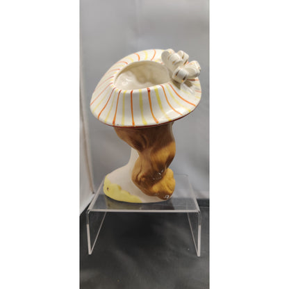 Vintage 1950s Napco Lady Head Vase Planter Striped Hat Collectible MCM Kitsch