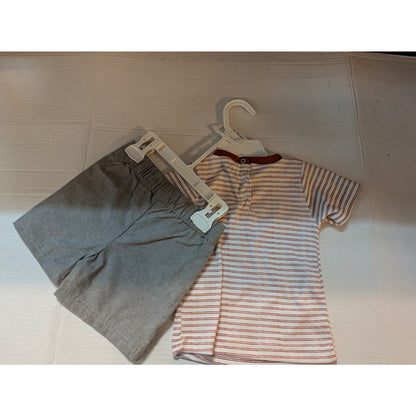 NWT Quiltex Baby Boys Sloth Stripe T-Shirt & Shorts Set 12 Months