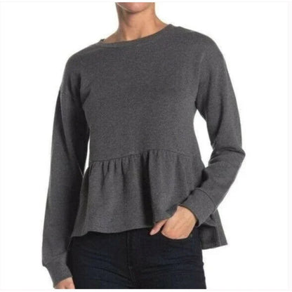 14th & Union Women's Top medium Charcoal Heather Gray NEW Peplum Hem casual soft