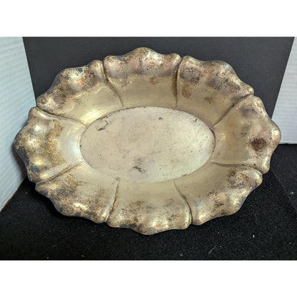 Vintage Antique Silver Plated Scalloped Oval Serving Bowl Fluted Dish