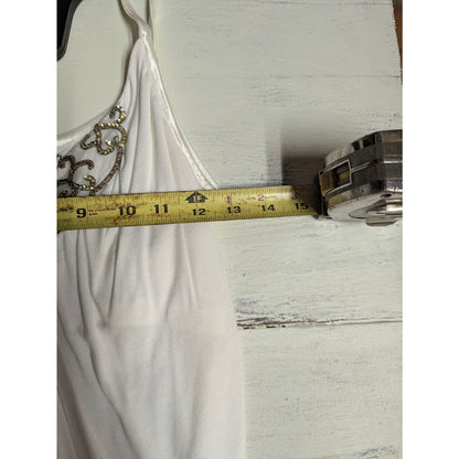 INC International Concepts Ivory Beaded Cami Modal Sleeveless Tank Top Y2K