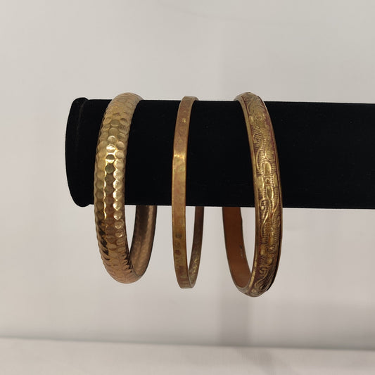 Copper bracelet set stack hammered floral etched plain