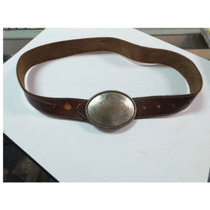 Old Navy Vintage Brown Leather Belt Oval Metal Buckle Boho Western Y2K Size 32
