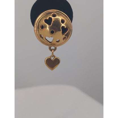 Vintage Gold-Tone Cutout Heart Dangle Stud Earrings Romantic Retro Jewelry