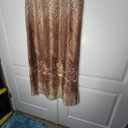 Vintage Handmade Brown Ombre Metallic Chevron Maxi Dress Extra Large XL 1970s