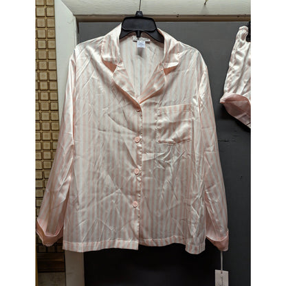 Linea Donatella Pink Striped Satin Pajama Shirt and Shorts Set Size Medium