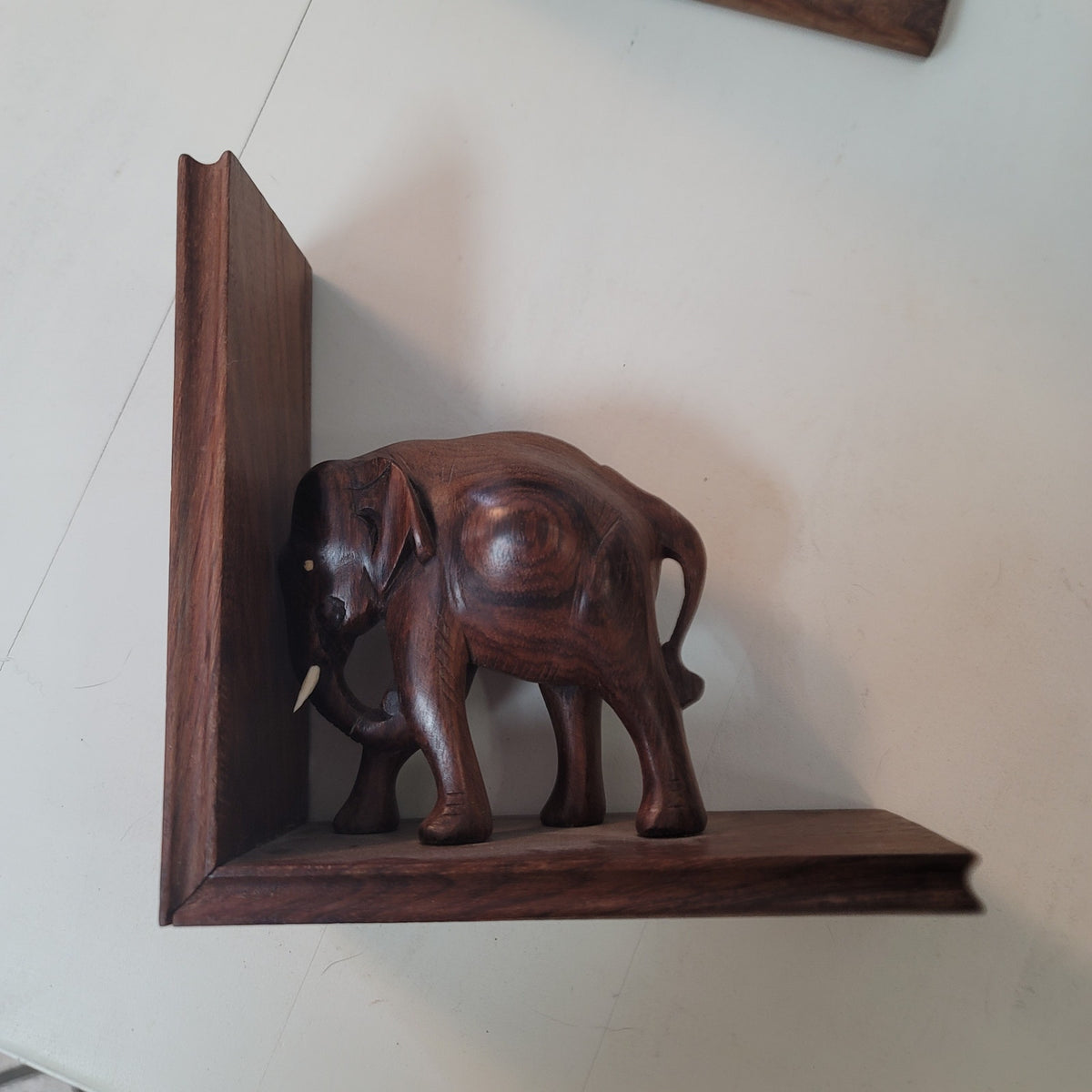 Vintage Wood elephant with tusk bookends wood pair