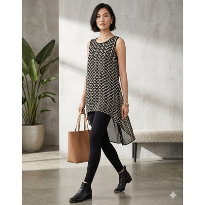 The Limited Black & White Geometric Split Back Tunic Tank Top Small