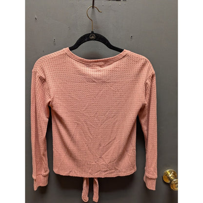 Walking Sunshine Size Medium top shirt Pink waffle knot long sleeve tie waist