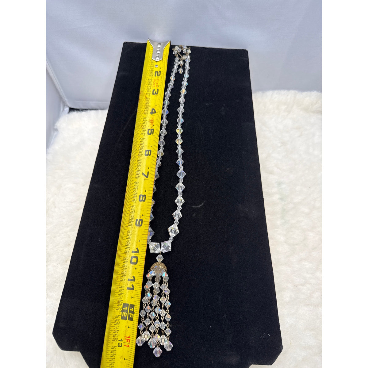 Vintage AB Aurora Borealis Crystal Tassel Pendant Necklace Statement 18"