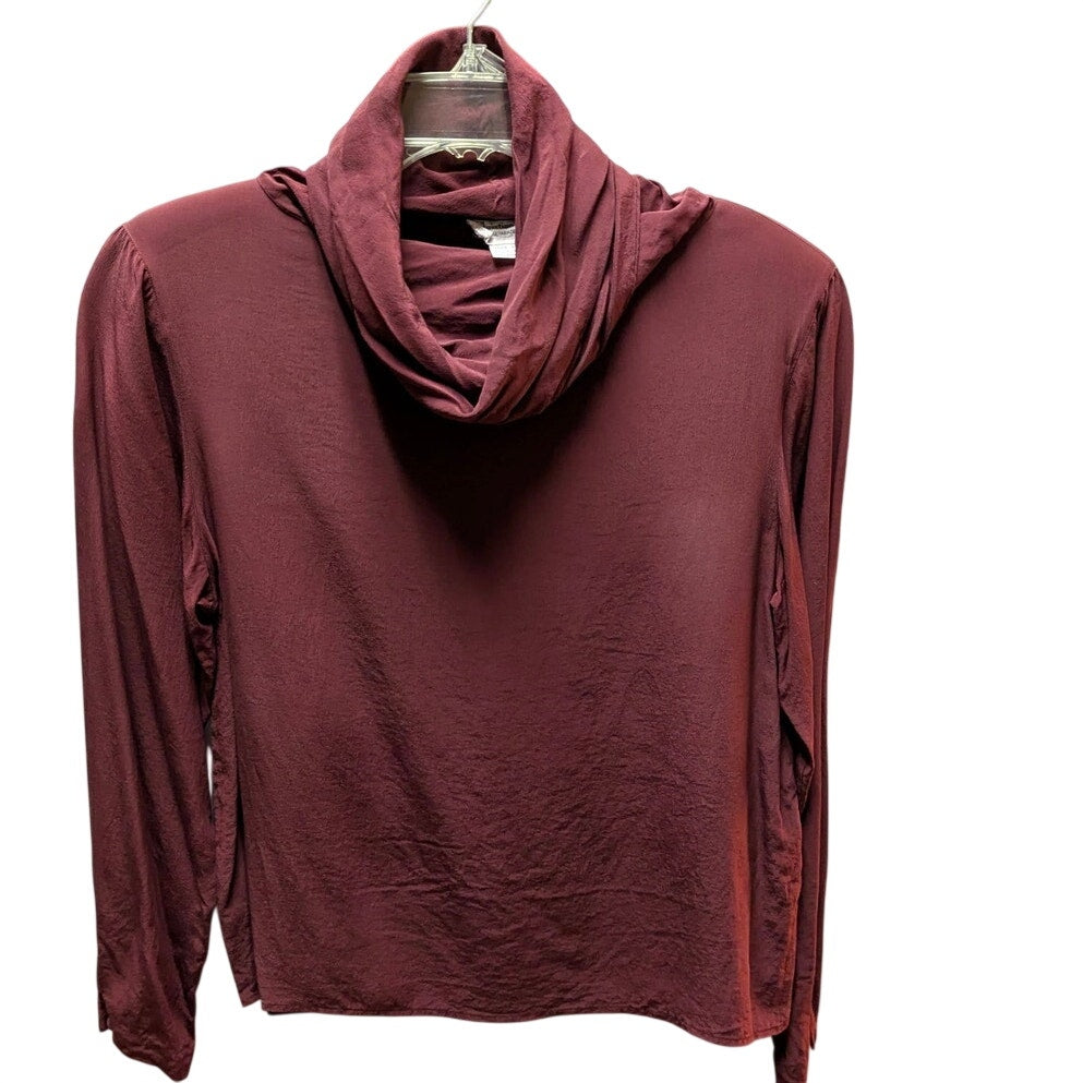 Christian Dior Cowl Neck Long Sleeve Top Size 6 Small Burgundy 100% Silk Blouse