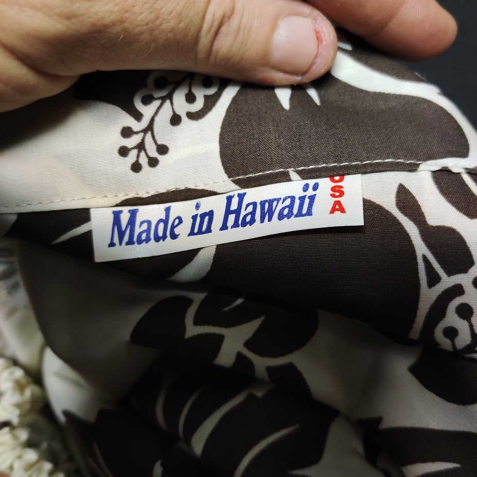 Vintage Hawaiian Pau Skirt Brown Floral Made in Hawaii Hula Dance Adjustable