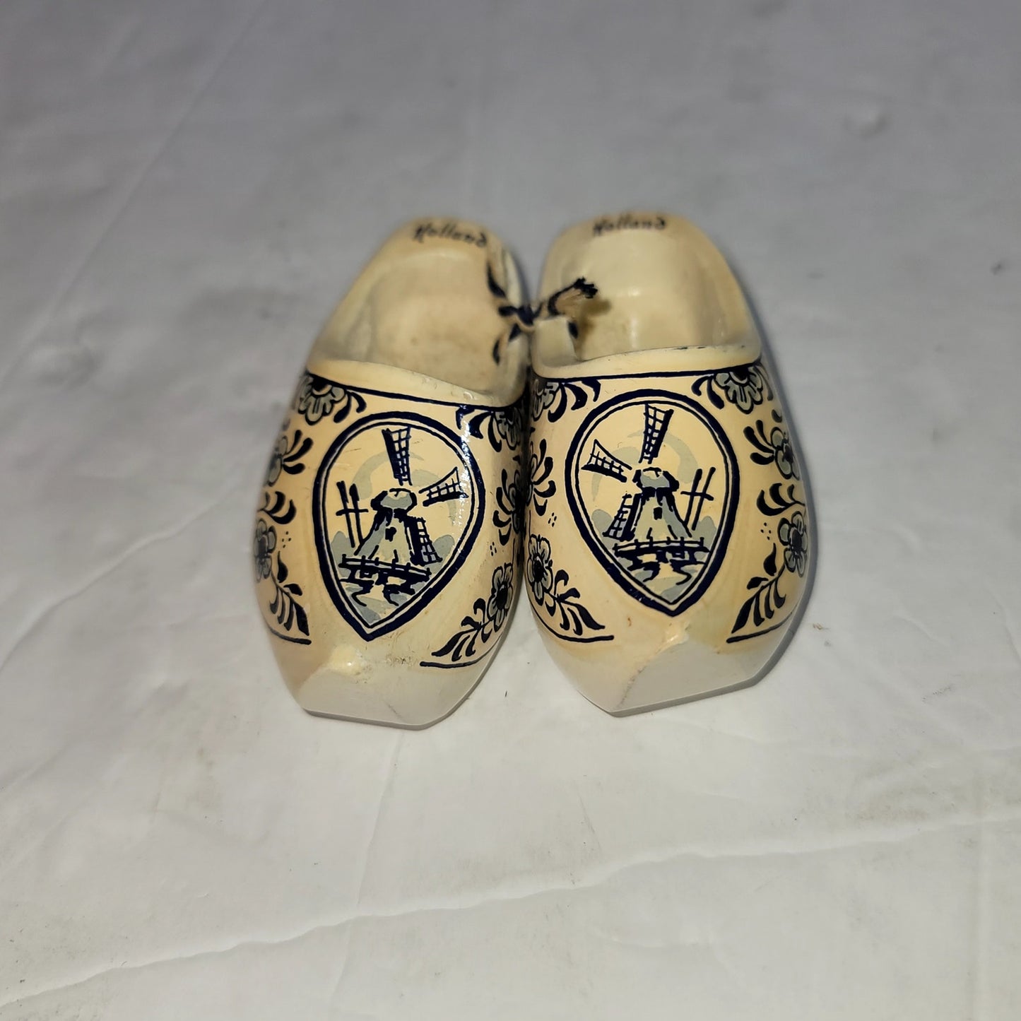 Mini Pair wood blue cream clogs HOLLAND delft  3.5" Windmills