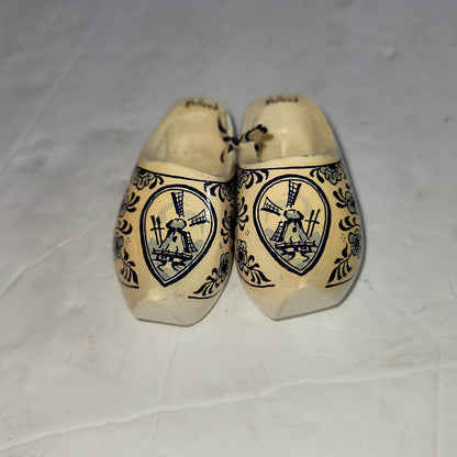 Mini Pair wood blue cream clogs HOLLAND delft  3.5" Windmills