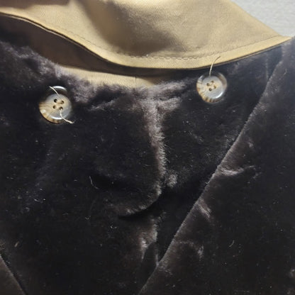 Mackintosh Trench Full length Coat Jacket Faux Fur Lined Hood Size 12 HEAVY tan