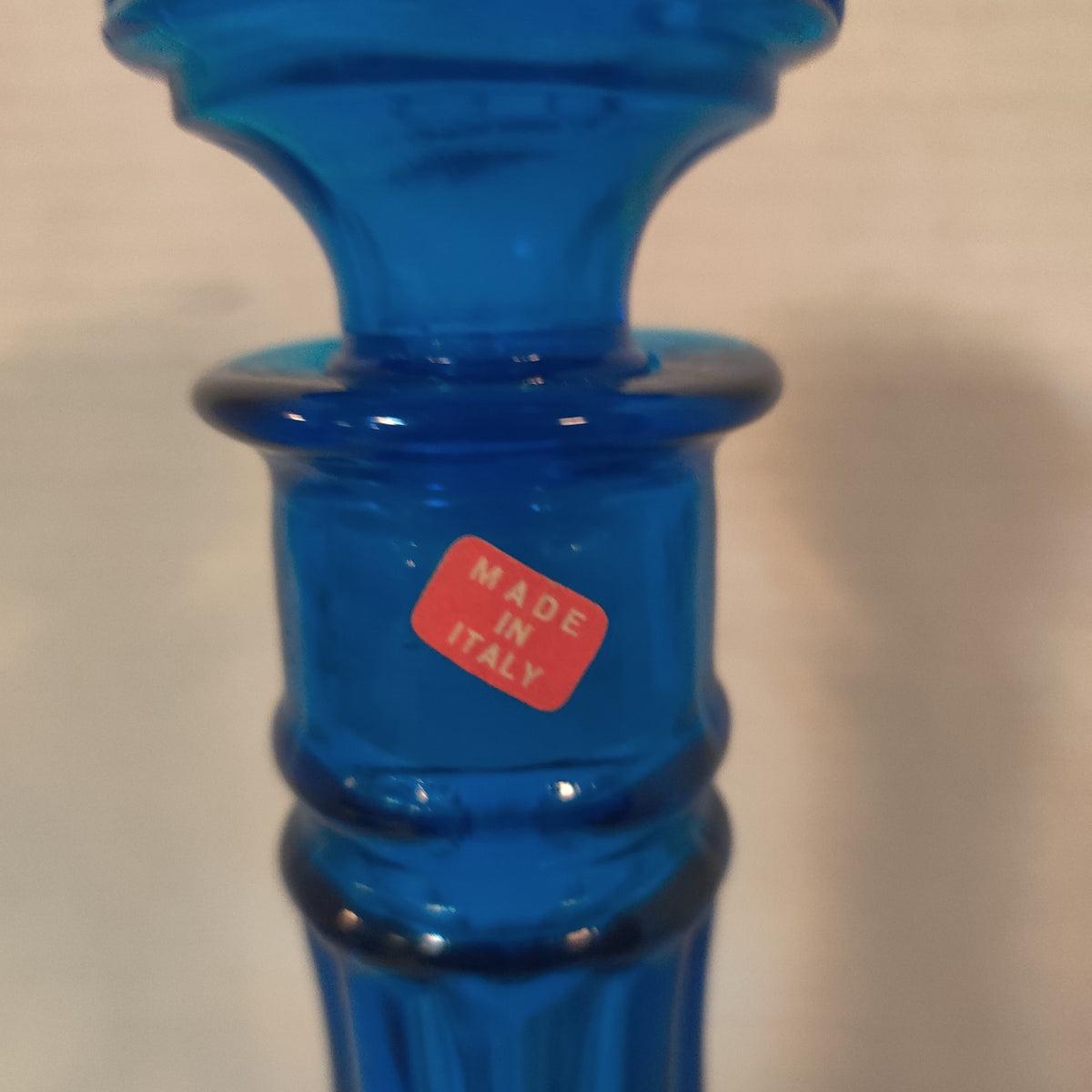 Vintage Empoli Cobalt Blue Glass Decanter with Stopper, Made in Italy Optic