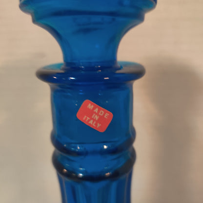 Vintage Empoli Cobalt Blue Glass Decanter with Stopper, Made in Italy Optic