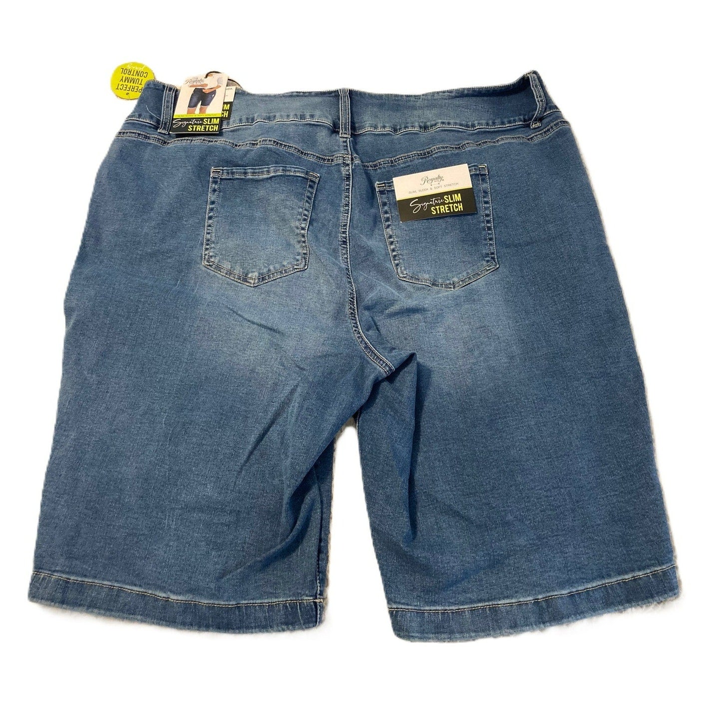 NWT Royalty Slim Stretch High Rise Bermuda Denim Shorts Size 20W in Blue Wash