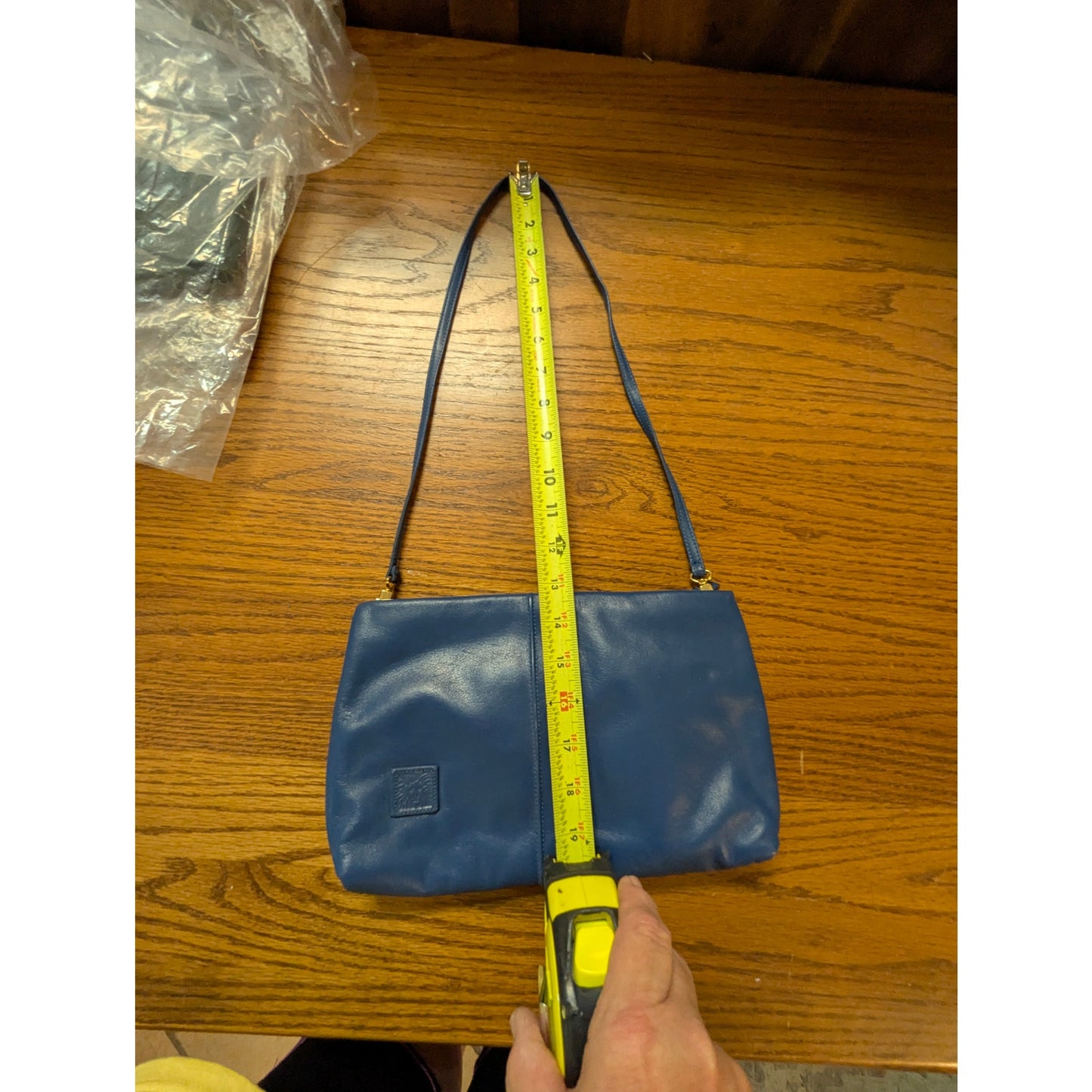 Vintage Anne Klein Blue Leather Minimalist Shoulder Bag Clutch Shoulder Strap