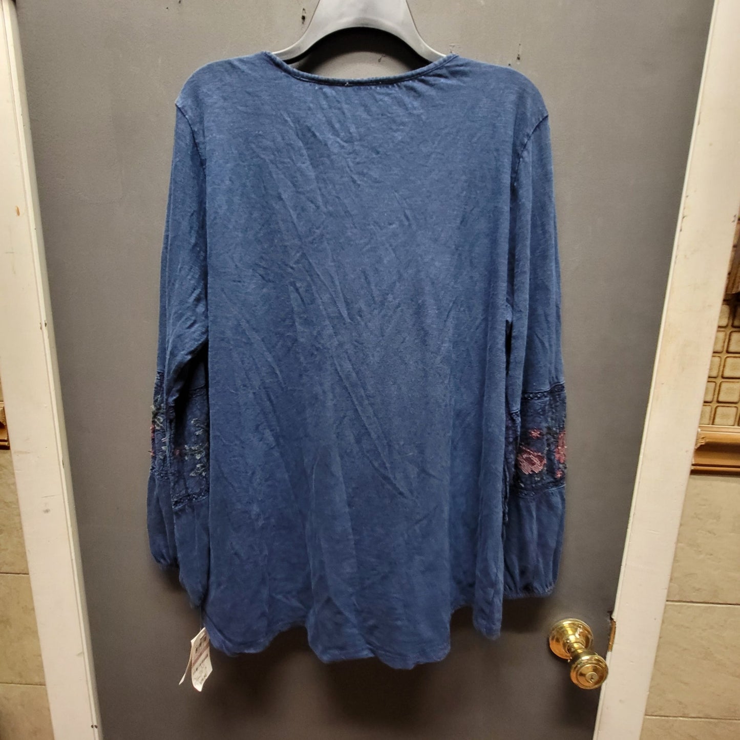 Style & Co Blue Embroidery Boho Blouse Size 1X