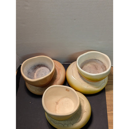 3 Mushroom planters bowls VINTAGE C.A.P. 1977 Brown Green Orange