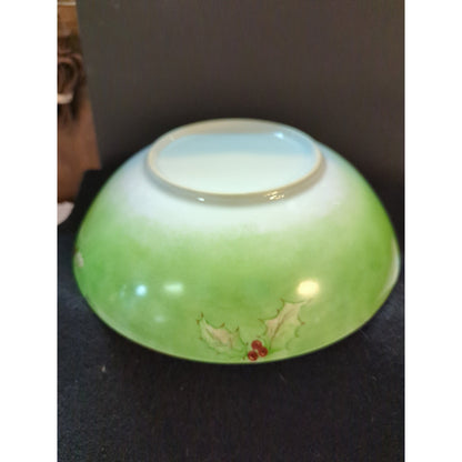 Vintage Hand Painted Holly Berry Porcelain Serving Bowl Christmas Table 9"