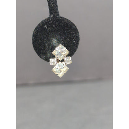 Vintage Clear Rhinestone Faux Diamond Geometric Cluster Screw Back Earrings