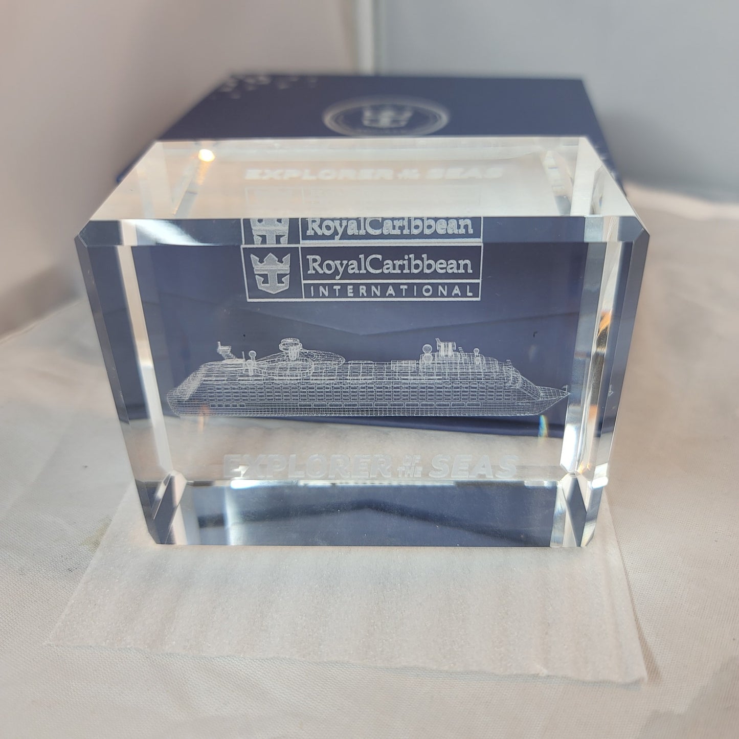 Explorer of the Seas glass block Paperweight Royal Caribbean crystal clear SHIP