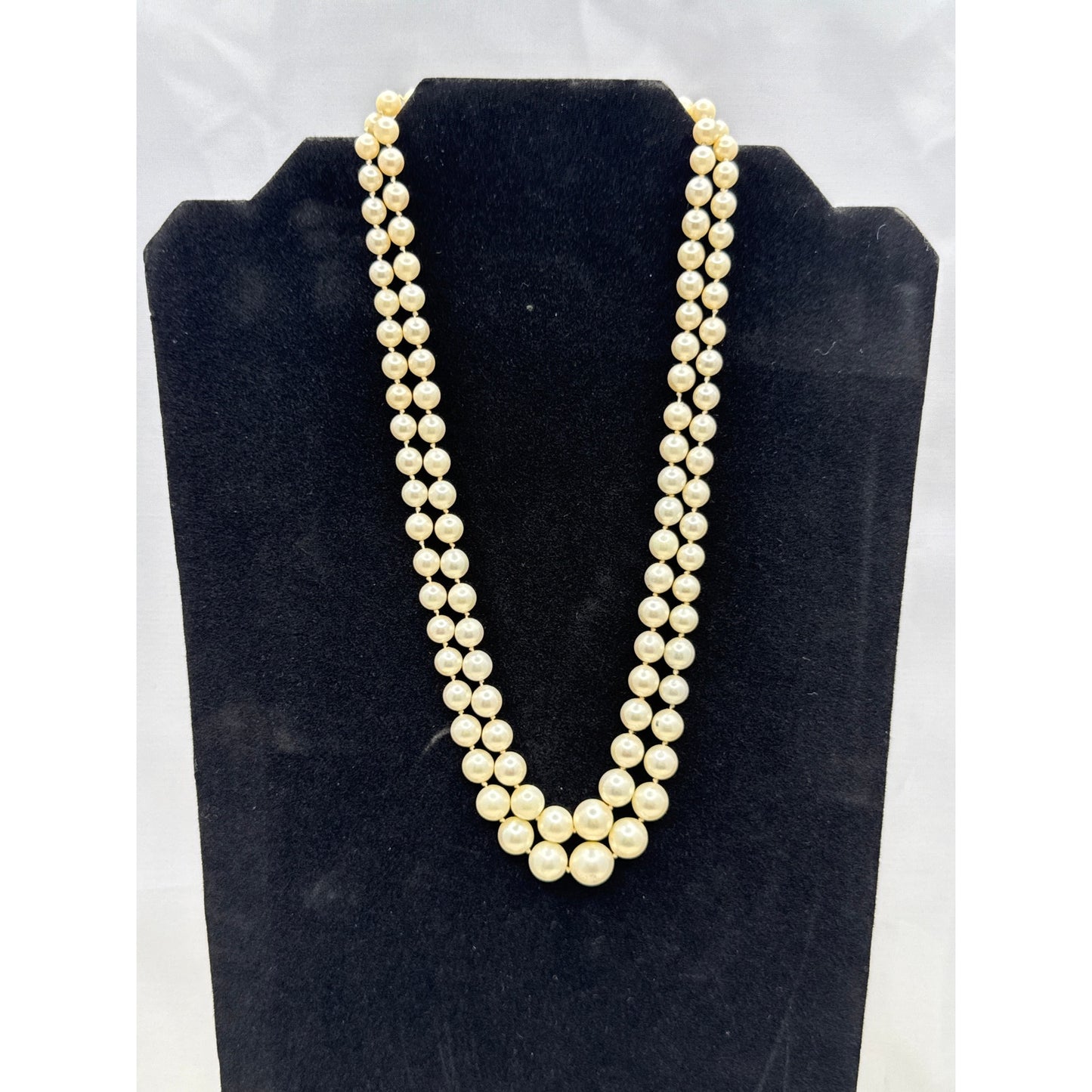 Vintage Necklace Piece Double strand faux pearls rhinestone and pearl clasp