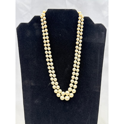 Vintage Necklace Piece Double strand faux pearls rhinestone and pearl clasp