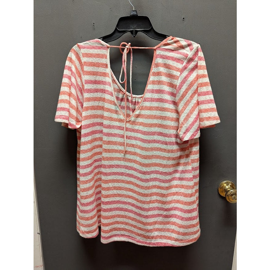 bobeau Size 1x Striped Curvy Emile Scoop Neck Blouse Coral Cream Casual Travel